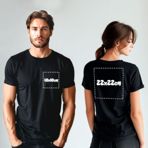 Camiseta Personalizada - Frente pequena + costa grande + manga